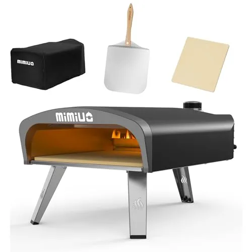 Mimiuo Gas Pizzaofen mit Pizzastein und Pizzaschaufel - Mobiler Outdoor Pizzaofen für Terrasse und Garten, mit schneller Vorheizzeit und 1-Minuten-Baking für perfekte Pizzen und mehr.