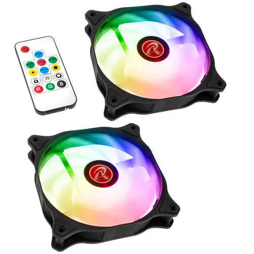 Raijintek EOS 12 RBW ADD Lüfter 2er-Set - CPU-Kühler mit 120 mm Durchmesser, inkl. Controller für individuelle RGB-Beleuchtung und optimierte Kühlleistung.
