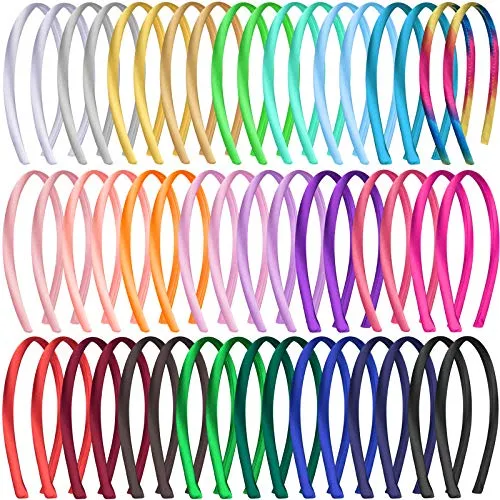Duufin 50 Stück Haarreifen Damen 1cm Haarreifen Satin für Damen und Mädchen, 25 Farben