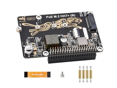 POE M.2 HAT+ (B) Kombiniert PCIe zu M.2 und Power Over Ethernet POE für Raspberry Pi 5, Unterstützt NVMe M.2 2230/2242/2260/2280 SSD, IEEE 802.3af/at POE Netzwerk Standard