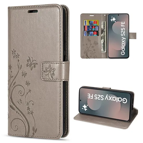 Handy Tasche für Samsung Galaxy S25 FE Handyhülle Klapphülle Wallet Case Grau
