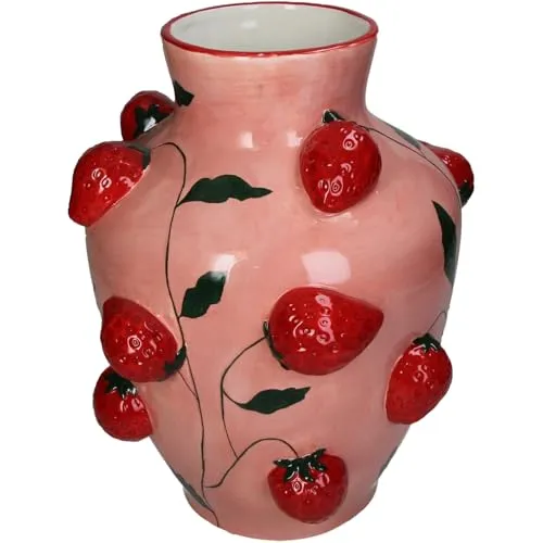 Vase Erdbeere - Keramik - Rosa/Rot - 25x30x25 cm (BxHxT) - 3D Obst Vase - Wasserdicht