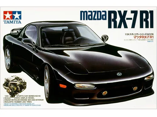Tamiya 24116 Mazda RX-7 R1 1/24 Bausatz - Automobile, detaillierter 1:24 Modellbausatz des Mazda RX-7 R1, ideal für Modellbau-Enthusiasten und Hobbyisten.