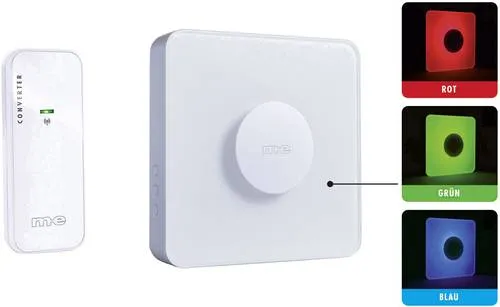 M-e modern-electronics 41162 Funkgong Komplett-Set beleuchtet - Türklingelanlagen mit Funk-Converter für drahtlose Nutzung, erweiterbar mit bis zu 3 Sendern und mehreren Empfängern für flexiblen Einsatz.
