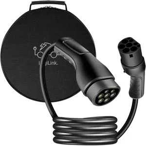 LogiLink E-Auto-Ladekabel Typ 2 - 3-phasig, 32 A, 22 kW, inklusive Tasche, ideal für Elektrofahrzeuge von Tesla bis Ford, IP65 Schutz