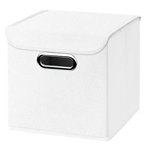 CM3 1 Stück weiß Faltbox 25 x 25 x 25 cm Aufbewahrungsbox faltbar, mit Deckel