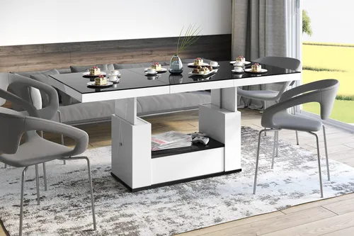 HM-111 Ausziehbarer Couchtisch Schwarz Weiß Hochglanz in schwarz von Design Impex