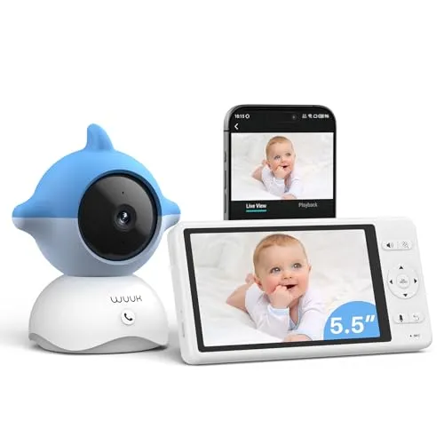 WUUK 2K-Video-Babyphone - Überwachungskamera mit 2K Auflösung, 135° Weitwinkel und 3700-mAh-Akku für bis zu 10 Stunden Streaming. Mit Bewegungserkennung und privater Linse für mehr Sicherheit!