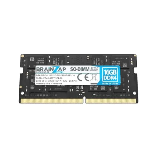BRAINZAP 16GB DDR4 RAM SO-DIMM PC4-2400T-SE1-10 2Rx8 2400 MHz 1.2V CL17 Notebook Laptop Arbeitsspeicher Unbuffered Non-ECC