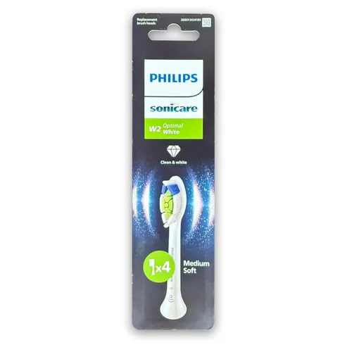 Philips Sonicare W2 Optimal White - 4er-Pack Ersatzbürstenköpfe - Ersatzzahnbürsten für strahlend weiße Zähne und bis zu 100 % mehr Fleckenentfernung in nur einer Woche. Ideal für eine sanfte und effektive Reinigung mit Sonicare Technologie.
