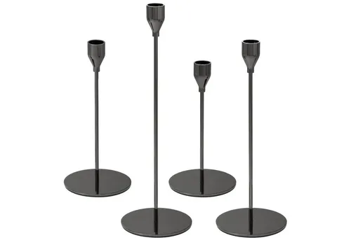 bremermann Kerzenhalter 4er-Set für Stabkerzen, schwarz - Elegante Kerzenständer aus Metall im 4er-Set, ideal für festliche Tische und gemütliche Wohnräume. Mit EVA-Pads zum Schutz Ihrer Möbel und einfacher Montage.