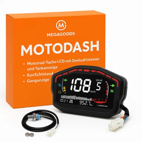 MEGAGOODS Tachometer Motorrad-Tacho LCD