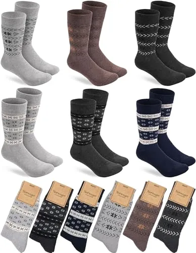 BRUBAKER 6 Paar Norweger Wintersocken - Unisex Thermosocken für Damen und Herren - Norwegersocken extra warm und weich - Socken mit Innenfrottee - Farbmix Grau, Blau und Braun - Größe 43-46
