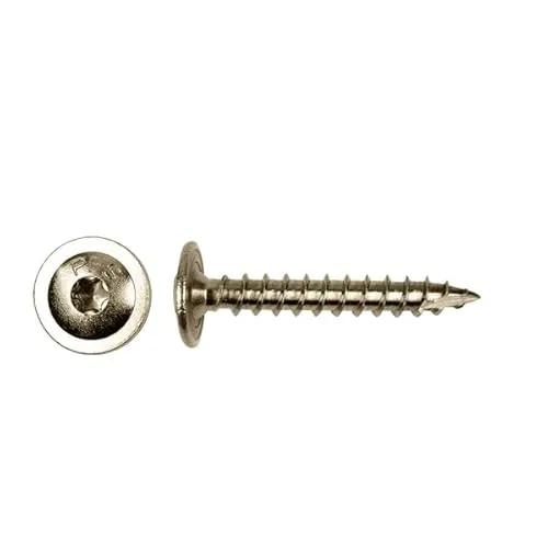 Tellerkopfschraube Holzschraube A2 Edelstahl Ø 8 mm x 40 mm Tx (T40) Teilgewinde - Tellerkopf dia 22 mm VE 50 Stück + gratis Bit