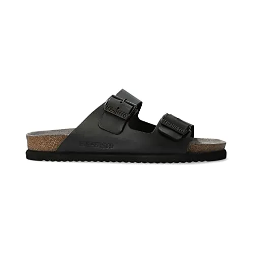 Mephisto Komfort Sandalen Nerio Herren 323535303838 Schwarz 47 EU - Hochwertige Herren Pantoletten aus glattem Leder mit druckdämpfender 'SOFT-AIR'-Zwischensohle für ermüdungsfreies Gehen. Ideal für den täglichen Gebrauch und Aktivitäten im Freien.
