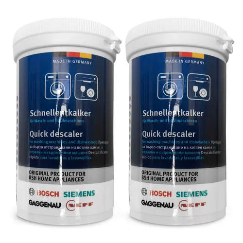 Schnellentkalker 2x250g für Bosch Waschmaschine und Geschirrspüler - Effektiver Schnellentkalker für die Pflege von Waschmaschinen und Geschirrspülern. Ideal für die Marken Bosch und Siemens. Sorgt für eine zuverlässige Leistung und verlängert die Lebensdauer Ihrer Geräte.