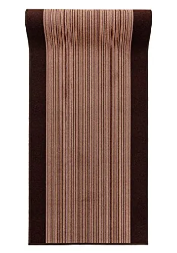 Mazovia rutschfest Teppich Läufer Flur - Modern Streifen Muster Teppichläufer - Kurzflor Flurläufer für Vorzimmer, Schlafzimmer, Küche - ÖKO-TEX Zertifiziert - Meterware Braun - 67 x 425 cm
