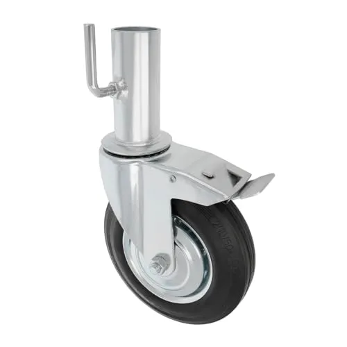 Amig - Bockrolle Männchen mit Bremse - Ø200 mm - Metallkern und Gummiband - Rollenlager - Belastbar bis 200 kg - Ideal für Gerüste und Innen-/Außenzimmerböden - Schwenkräder