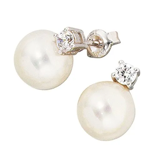 Elegante Perlenstecker Ohrstecker mit Zirkonia aus 925 Silber - Ohrringe für Damen, hochwertig aus 925 Sterlingsilber, verziert mit funkelnden Zirkonia und edlen Perlen für einen stilvollen Look.