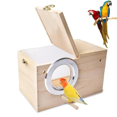 WIYETY Wellensittich Nistkasten Transparent Design, Sittich Nistkasten, Hölzerne Vogel Nistkasten, Brutkasten für Papageiend, Brutkasten, für Finken,Wellensittiche,Kanarienvögel Usw (12*12*19.5cm)