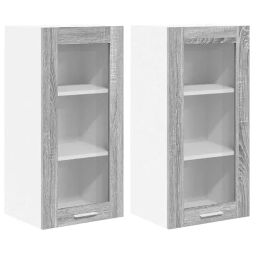 vidaXL Hängeschrank mit Regal Riga 2 pcs Graues Sonoma 40 x 31 x 80 cm, Geräumiger Stauraum, robuster Küchenregal, Moderne Wand-Organizer, Holzlösung für mehr Platz