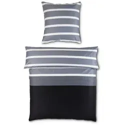 Janine Bettwäsche J. D. 8468 - 3-teiliges Mako-Satin Set in Grau/Schwarz - Bettwäsche Set aus 100% Baumwolle, hautfreundlich und pflegeleicht. Mit Reißverschluss für einfachen Bezugwechsel. Perfekt für stilvolle Schlafzimmer.