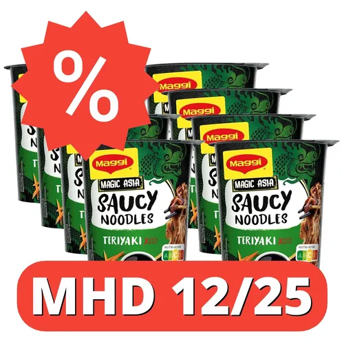 MAGGI MAGIC ASIA Saucy Noodles Teriyaki, Instant Nudeln (8 x 75g) MHD (12/25)
