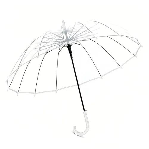 ThreeH Automatische Transparent Regenschirm Sturmfest Kuppel Leichter Stock Regenschirm für Hochzeit Braut Frauen,Weiß