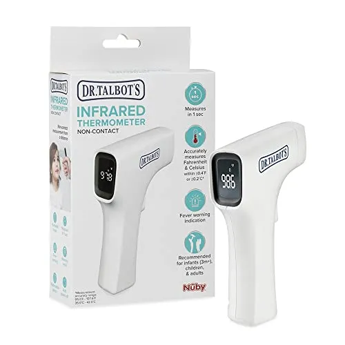Dr. Talbot's Nuby - Berührungsloses berührungsloses Infrarot-Thermometer mit LED-Bildschirm, Fieberwarnanzeige, genaue 1 S-Anzeige für Baby, Kinder und Erwachsene - Weiß