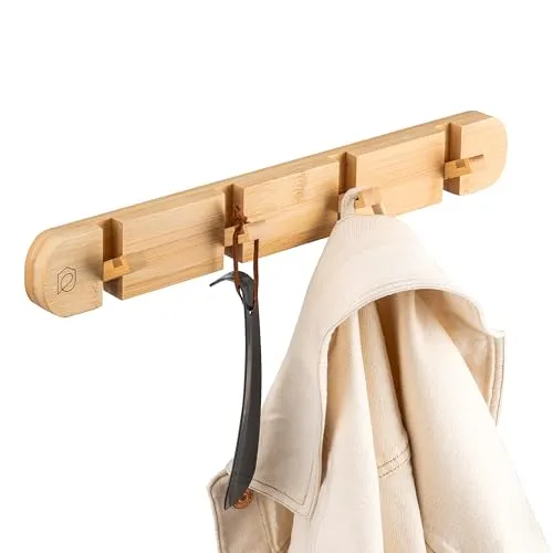 eluno Kleiderhaken Garderobenleiste mit 4 Haken aus Bambus