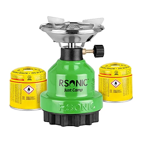 Mianova Gaskocher Set mit 2 Gasflaschen - Campingkocher Set mit Metallgehäuse und regelbarer Flamme, ideal für Shisha Kohle und Notfälle. Schnell wechselbare Stechgaskartuschen für flexibles Kochen beim Camping oder Angeln.