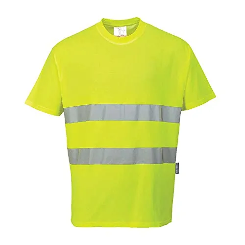 Portwest Baumwoll-Comfort-T-Shirt L Gelb - Arbeitshemden & -shirts, bequemes und atmungsaktives Baumwollgewebe mit HiVisTex Reflexband für erhöhte Sichtbarkeit.