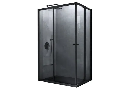 Mai & Mai Eckdusche Duschkabine Doppel-Schiebetür H:190cm Nano mit ESG R16K-Schwarz, BxT: 70x70 cm, Einscheibensicherheitsglas (ESG), ebenerdiger Einbau möglich