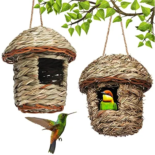 Stück Vogelnest Gras, Vogelhäus zum Aufhängen, 100% Handgewebte Vogelhäuser, Gras Bird Nest für Vögel wie Kohlmeisen, Rotkehlchen, Spatz, Zebrafinken, Nistkasten Vogel Unterschlupf, 15x 14CM 2