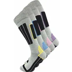 Damen Skisocken mit Polsterung (4er-Pack) - Sportsocken aus 20% wärmender Wolle, mit handgekettelter Spitze und Polsterungen für hohen Tragekomfort und Schutz. Ideal für warme, trockene Füße beim Skifahren.