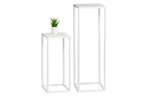 bremermann Blumenhocker 2er-Set - Metall-Blumenständer in Weiß - Blumentreppen aus pulverbeschichtetem Metall, ideal für Pflanzen und Dekoration. Belastbar bis 10 kg, modern im Industriedesign und platzsparend stapelbar.