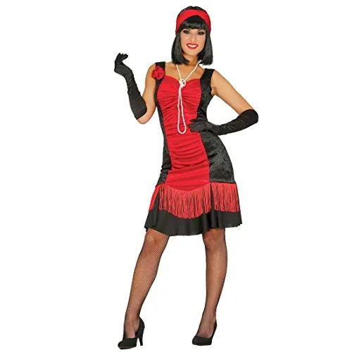 NET TOYS Charlestonkleid schwarz-rot 20er Jahre Kostüm Damen M 38/40 Flapper Dress Karneval Zwanziger Jahre Kleid Gatsby Fransenkleid 1920er Swing Karnevalskostüm