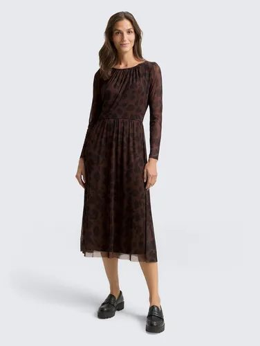 TOM TAILOR Damen Meshkleid mit Muster in Braun - Größe XS (34) - Elegantes, wadenlanges Kleid mit elastischem Material, ideal für den Alltag. Pflegeleicht und stylisch mit Rundhalsausschnitt und Langarm, perfekt für jeden Anlass.