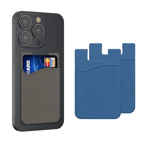 kwmobile 3X Kartenhalter Hülle für Smartphone - selbstklebend - Aufklebbare Silikon Kreditkarten Tasche Marineblau Marineblau Grau - Maße 8,5x5,5cm