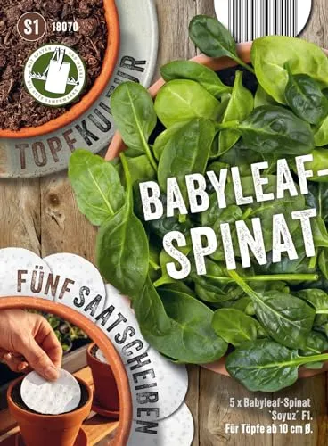 Saatscheiben Babyleaf-Spinat, 5 Stk, 8 cm Durchmesser, 10g, Anzucht Samen-Set auf der Fensterbank oder dem Balkon, ganzjährig