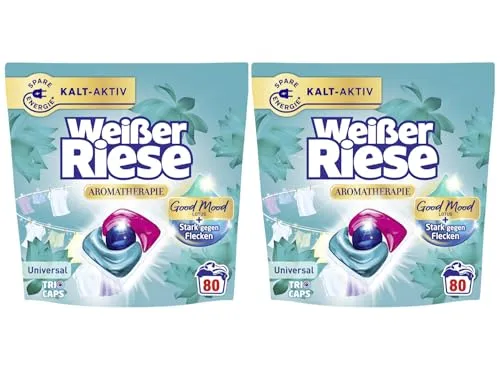 Weißer Riese Universal Trio-Caps Aromatherapie Lotus 160 WL - Waschmittel mit Good Mood-Duft für unwiderstehlich duftende, strahlend saubere Wäsche und umweltfreundliche Waschergebnisse bereits ab 20 °C.