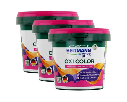 HEITMANN Heitmann pure Oxi Color 500g - Universeller Fleck- und Fettlöser (3er Colorwaschmittel