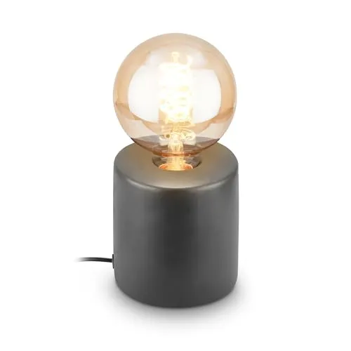 BRILONER - Tischlampe mit Kabelschalter, Keramikfuß, E27, max. 10W, Nachttischlampe, Lampe, Schreibtischlampe, Tischleuchte, Bürolampe, Leselampe Bett, Leselicht, 10x10,3 cm, Anthrazit