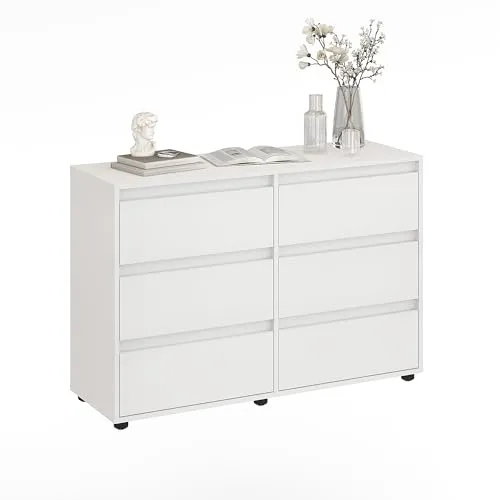 KOMTO Kommode Weiß mit 6 Schubladen – Vielseitiger Schrank für jeden Raum - Schlichte weiße Kommode mit 6 geräumigen Schubladen – ideal für Schlafzimmer, Flur oder Esszimmer. Minimalistisches Design passt zu jedem Einrichtungsstil. Einfacher Aufbau mit Anleitung und Video.