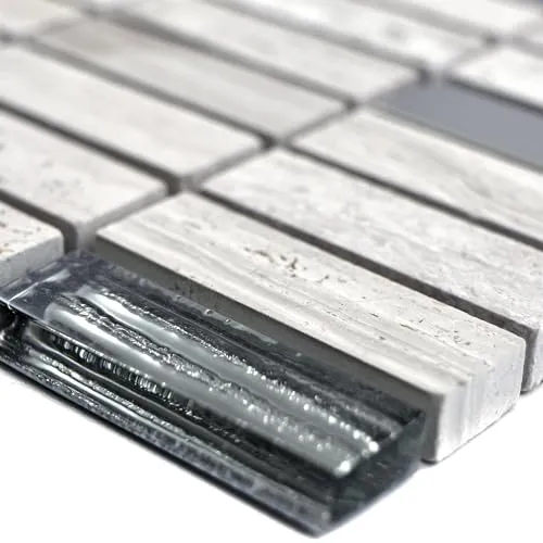 Glas Stein Stahl Mosaik Fliesen Matte Elektra Grau Stäbchen Küchen Spiegel Wand