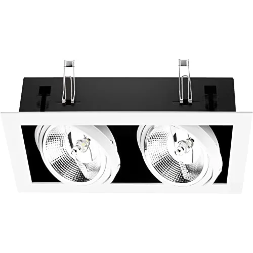LUMILED Einbaustrahler Einbauleuchte Deckenlampe Spot extra flach schwenkbar rechteckig weiß Downlight LED ES111 2x GU10 Fassung 230V max. 40 W Einbaurahmen zwei bewegliche Innenringe tief