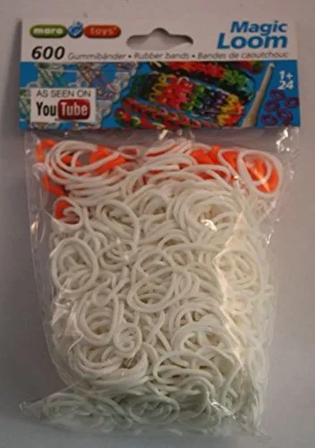 - Loom Bands weiß, 600 Stk. + Häkelnadel & Clips 65012