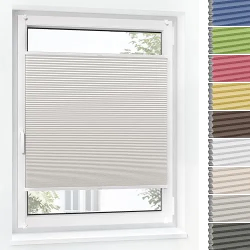Jalousiescout Wabenplissee ohne Bohren Verdunklung—Thermo plissee Klemmfix Zweifarbig 50x140cm beige-Weiß, Sonnen-, Sicht- & Hitzeschutz Jalousie verdunklung für Fenster & Tür
