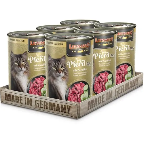 LEONARDO Katzen Nassfutter Superior Selection, Pferd mit Zucchini, 6x400g Dose, für ausgewachsene Katzen, getreidefrei, ohne Zucker, Made in Germany