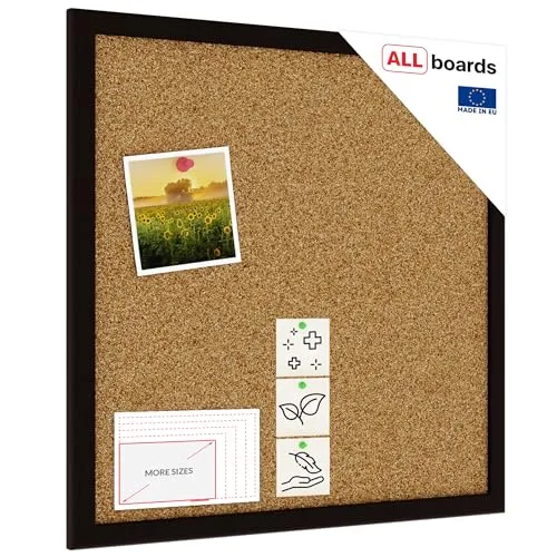 ALLboards Pinnwand mit Schwarzer Holz Rahmen 40x40cm Korktafel Korkwand Pinnwand Kork